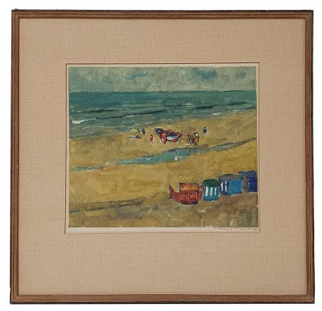 Monotype, Het strand met cabines en mensen