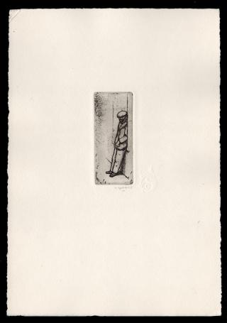 Kleine ets, Man leunend tegen een reigel