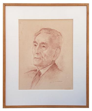 Tekening Rood krijt, portret John Aerts 1968
