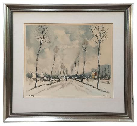 Winterlandschap, twee wandelaars in de sneeuw 262/350
