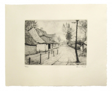 Belgische kunstenaar Henri Kerels ets van de kempen uit 1944