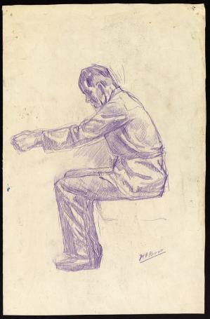 Paarse schets, zittende man