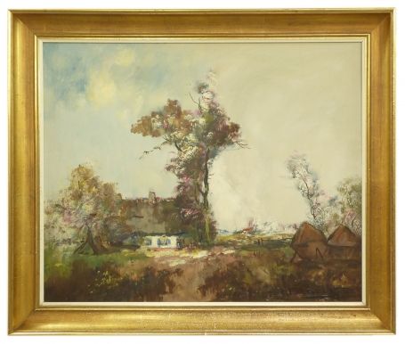 Boerderij boom en hooimijten