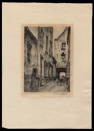 Ooievaarstraat, ets van de Belgische kunstenaar Henri Mortiaux