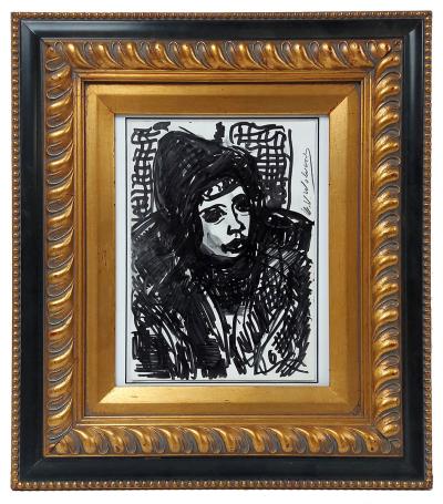 Dame met hoedje (viltstift)