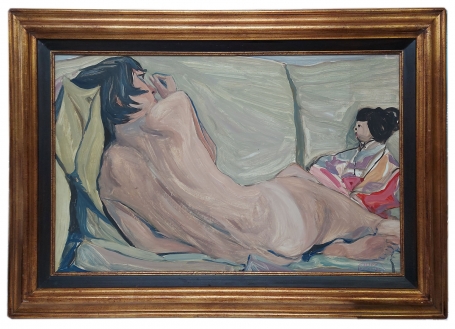 Naakt liggende dame met pop