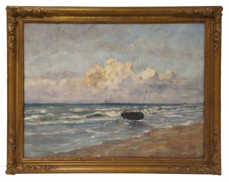 Sloep voor Oostende in de branding