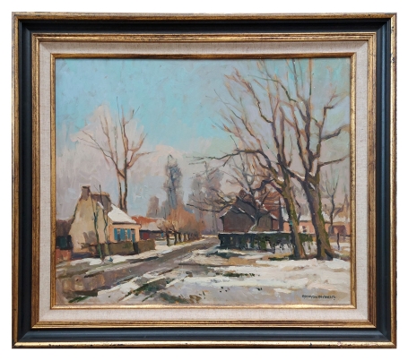 Huizen langs de baan in de winter