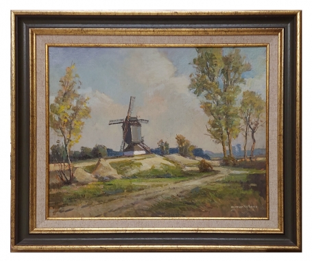 Landschapsgezicht met houten molen