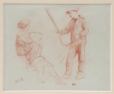 Tekening, sanguine  van de graficus Herman Verbrugge