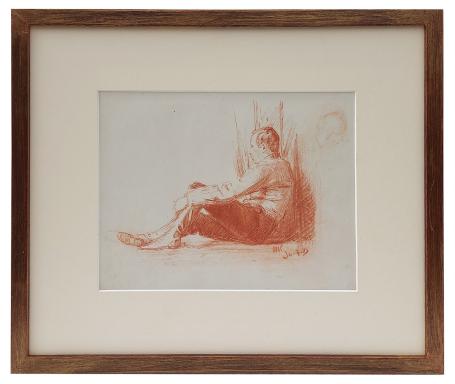 Krijttekening, Zittende man tegen muur leunend 1915