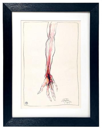 Opgehoogde tekening, de gewonde hand 1987