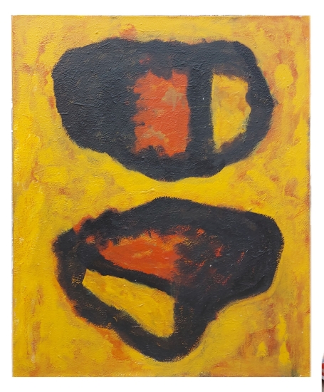 Geel met rood zwarte balken 2009