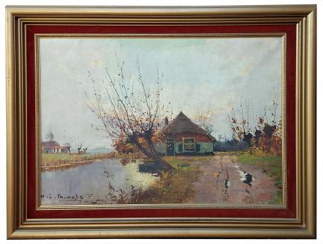 Herfstlandschap, boerderij aan het ven