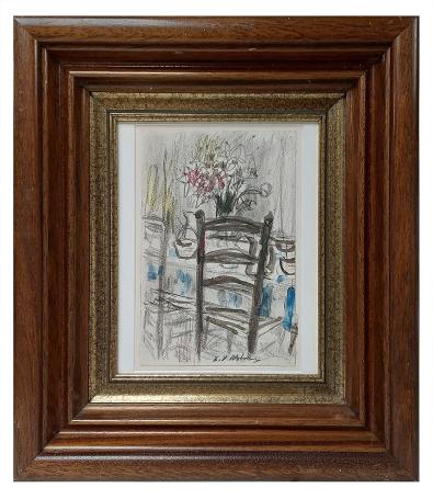 Tekening, de gedekte tafel met stoel