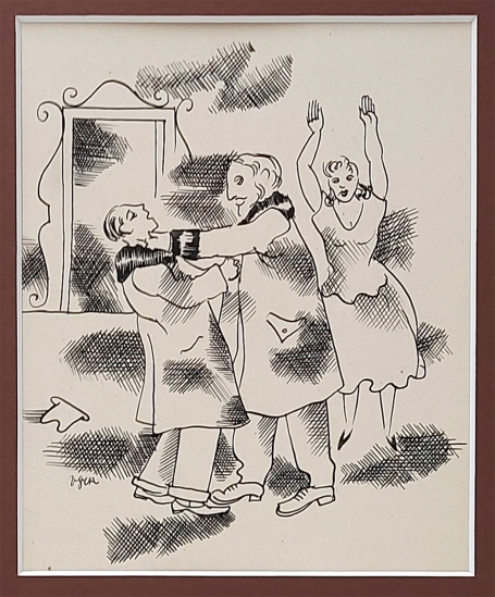 De Belgische kunstenaar Henry Van Straten met een pentekening