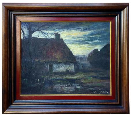 Boerderij aan het ven bij valavond – Olie op doek – Ignace Kennis