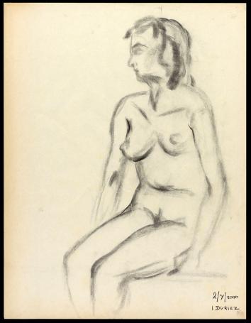 Houtskooltekening, zittend naakt 2/4/2000