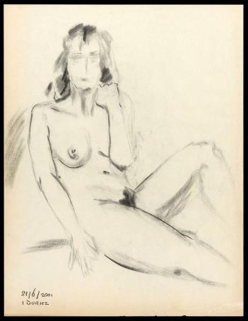 Houtskooltekening, poserend naakt 21/6/2001