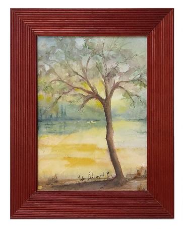 Aquarelletje, Boom aan het water in de zon