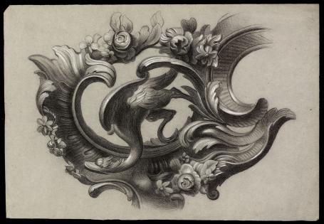 Ornament met bloemen en vogel (+/- 1890)