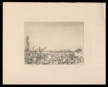 Mensen op het strand in de haven, artiestenproef