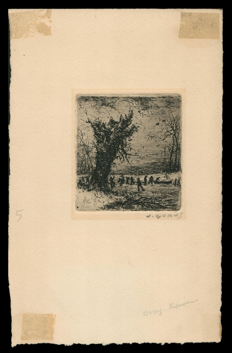 Mensen op het ijs aan de oude knotwilg