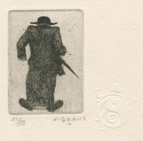 Kleine ets, Priester met paraplu op wandel 21/50