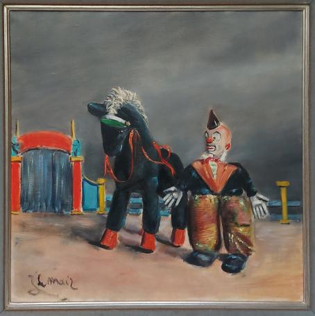 De Belgische kunstenaar Jacques Le Mair met een schilderij