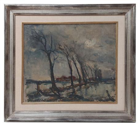 Bomenrij tussen de natte velden – Huile sur toile marouflée – Armand Jamar – 1938