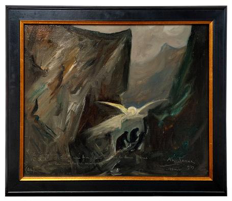 Le Purgatoire, Chtr XIX L’Ange … – Huile sur toile marouflée sur panneau – Armand Jamar – 1939