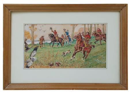 Gouache, La Fauconnerie  voor een Liebig chromo