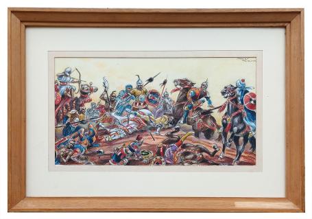 Gouache, Victoire d'Alp Aslan  voor een Liebig chromo