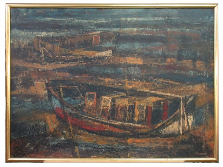 Schilderij met boten van Jan Delanghe