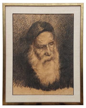 Houtskooltekening, oude bebaarde man