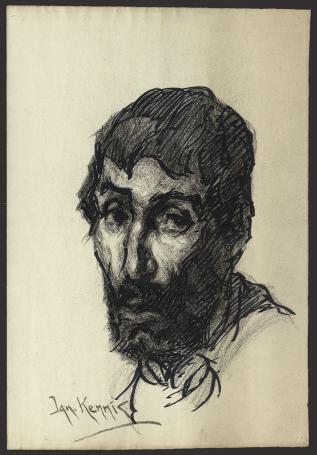 Tekening, Bebaarde man gemengde techniek