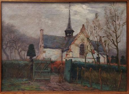 Jan Maes met schilderij kerk te Vlassenbroek
