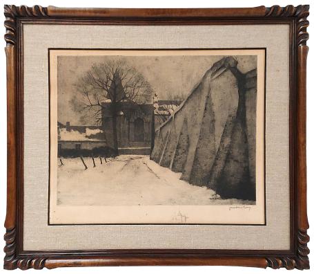 Aan de kerk in de sneeuw