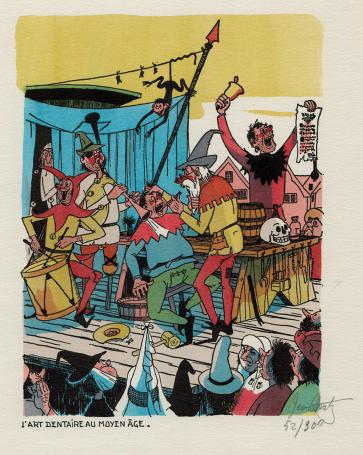Litho van Jean Dratz, tandartsen in de middeleeuwen