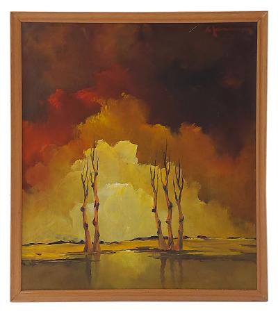 5 éénzame bomen aan de waterplas