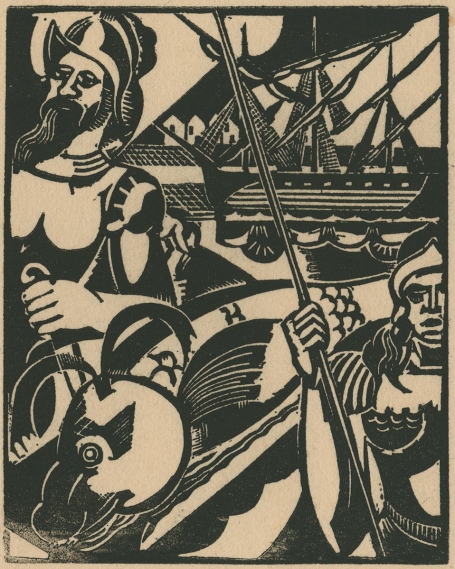 Belgische graficus Joris Minne met een houtsnede uit 1930