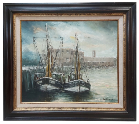 Vissersboten in de haven aan de kade