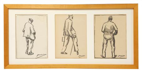 Tekeningen, drie mannen ruggelings