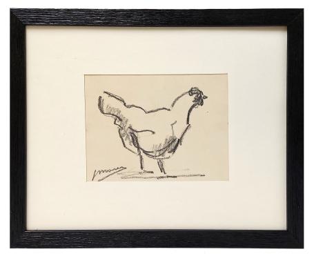 Houtskooltekening, rechtskijkend kieken