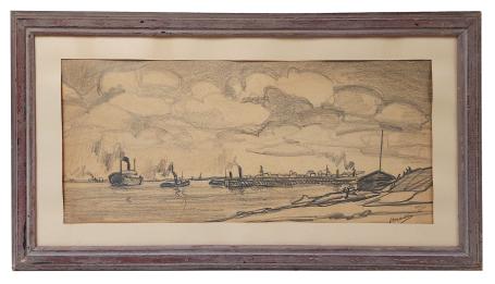 Breeds zicht op de Schelde met enkele boten (Dendermonde)