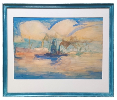 Aquarel, Sleepboot op de Schelde