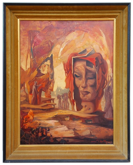 Jos Trotteyn  met een surrealistisch schilderij