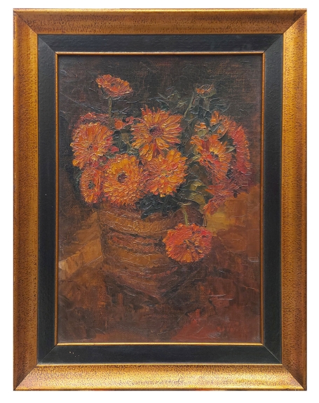 Stilleven, droogbloemen op tafel