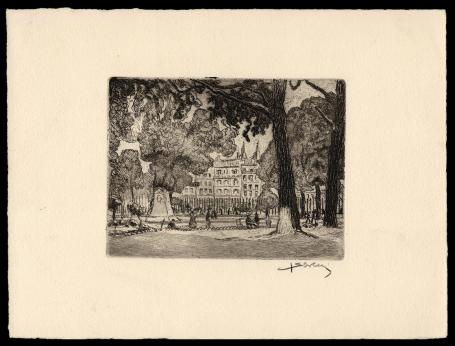 Park met kasteel en flanerende mensen