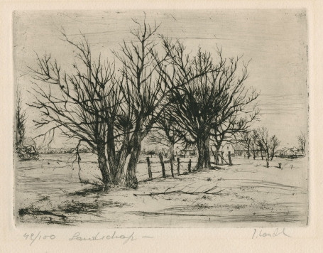 Landschap, een ets van Jules Van Ael